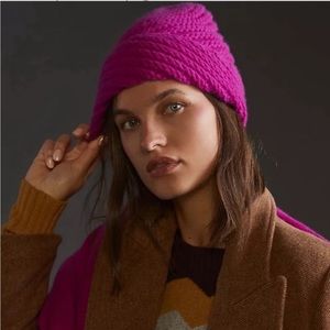 Anthropologie Cashmere Beanie Hat Magenta Fuchsia Pink